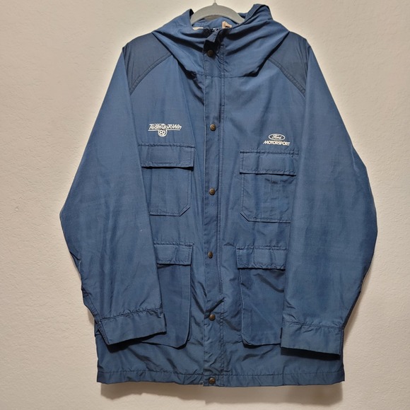 VTG 1980s Ford Jacket Mens L Blue Full Zip Factory Uniform Workwear Made in USA - Picture 2 of 16